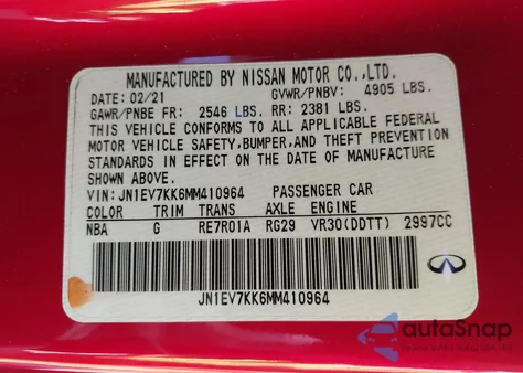 2021 Infiniti Q60 Luxe z USA, uszkodzony, nr VIN JN1EV7KK6MM410964